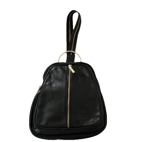 Black Italian Leather Backpack Handbag Purse Gold Zipper Straps I MEDICI FIRENZE main image 10